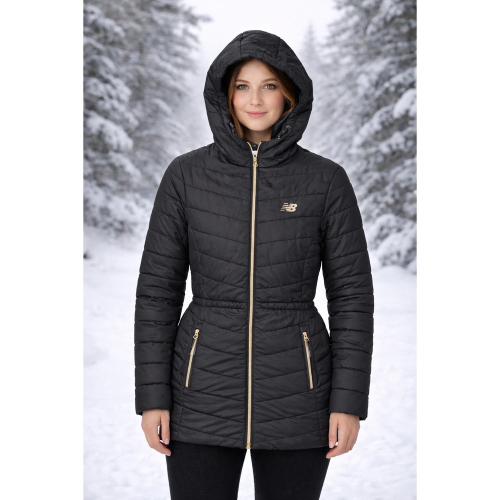 New Balance Womens Jacket Black Size Medium Full Zip Puffer